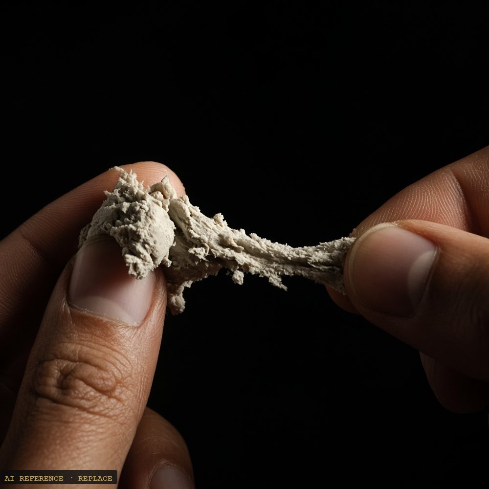 The clay worked between fingers